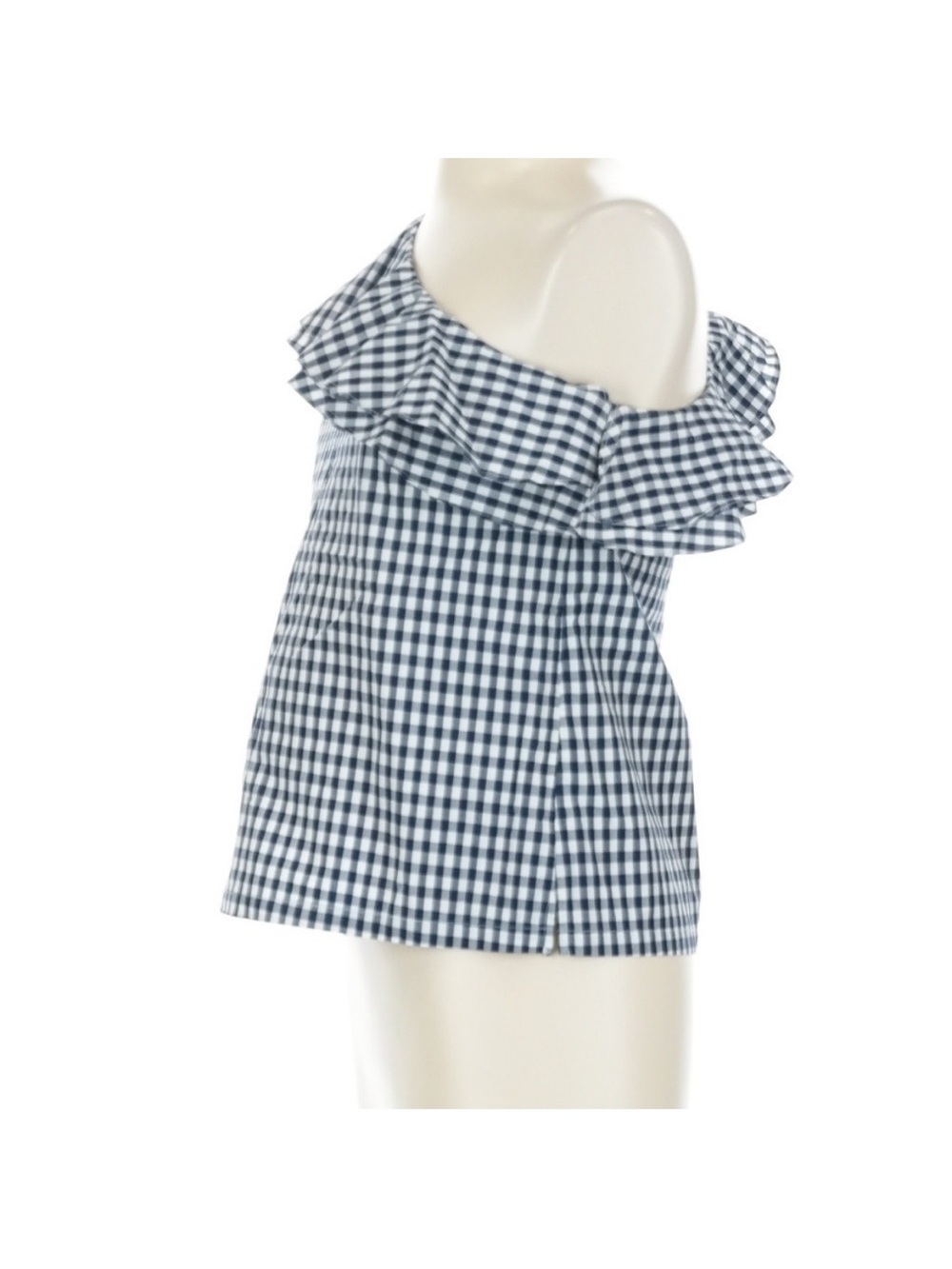 J.Crew One Shoulder Ruffle Top Gingham Navy White Size 0 NWT Summer Date Night - Picture 5 of 6